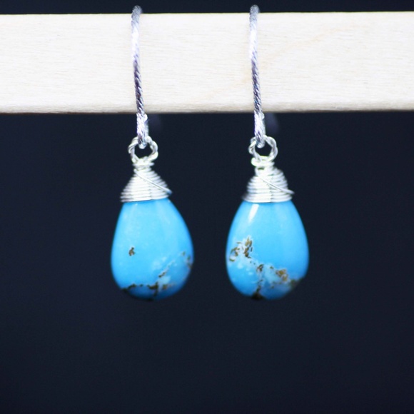 Natural Turquoise Earrings Sterling Silver Hooks , December Birthstone - Picture 4 of 6